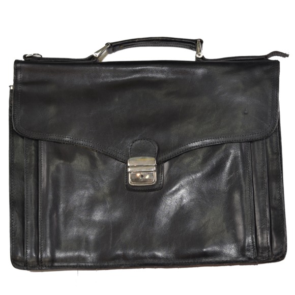 *Henri Bendel Black Leather 4 Pocket Accordion Bag